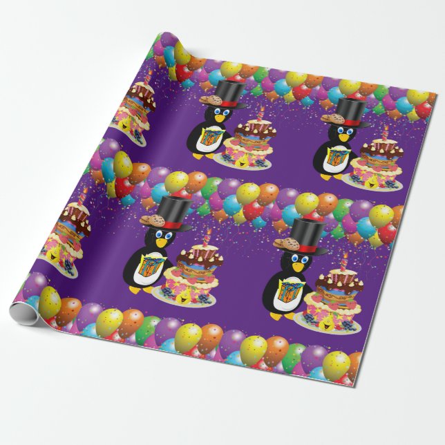 Pingüino de Papel de Acondicionamiento de Cumpleañ (Desenrollado)