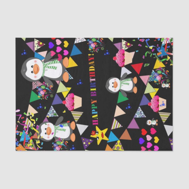 Pingüino de Papel Tejido Feliz Cumpleaños (Anverso)