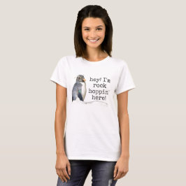 Pingüino de rockhopper de mujer con camiseta "hey,