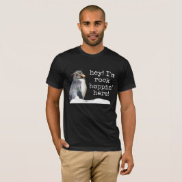 Pingüino de rockhopper masculino con camisa "hey, 