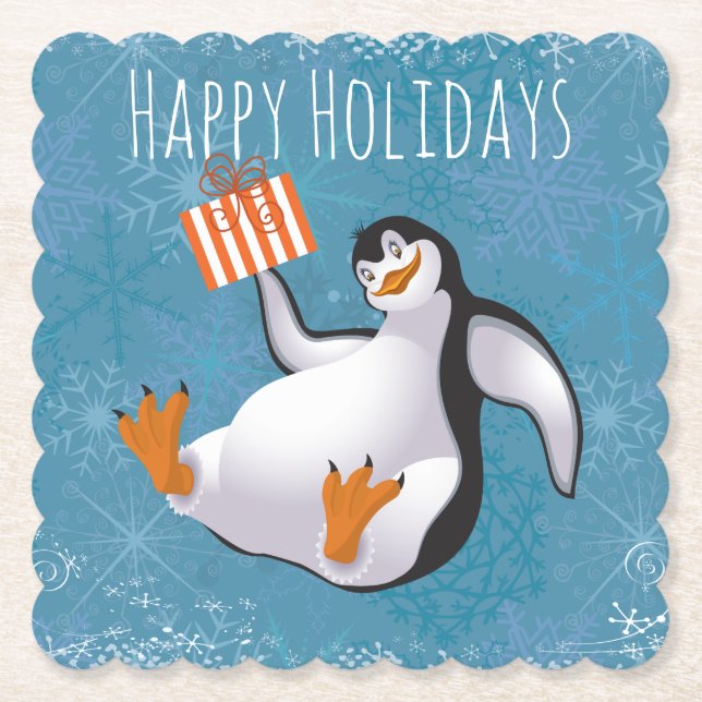 Pinguino de vacaciones en posavasos de papel (Anverso)