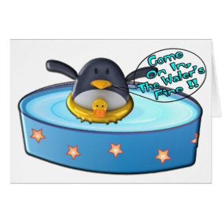 Pingüino del dibujo animado en piscina