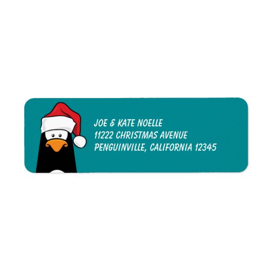 Pingüino del navidad en un gorra de Santa Etiqueta De Remitente