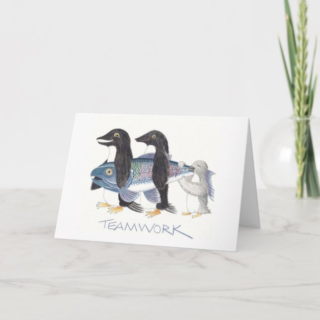 Pingüino Dibujo en equipo con tarjetas de notas (Anverso)
