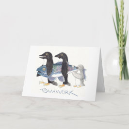 Pingüino Dibujo en equipo con tarjetas de notas