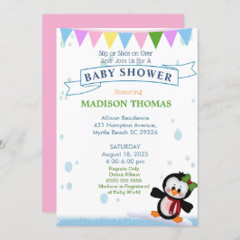 Pingüino En Invitación A Baby Shower De Hielo