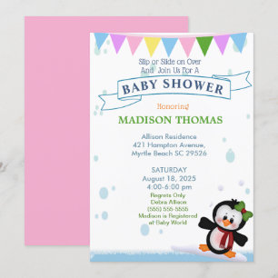 Pingüino En Invitación A Baby Shower De Hielo