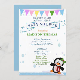 Pingüino En Invitación A Baby Shower De Hielo