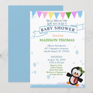 Pingüino En Invitación A Baby Shower De Hielo