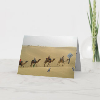 Pingüino en la tarjeta del desierto