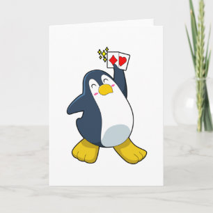 Pingüino en Poker con tarjetas de póker