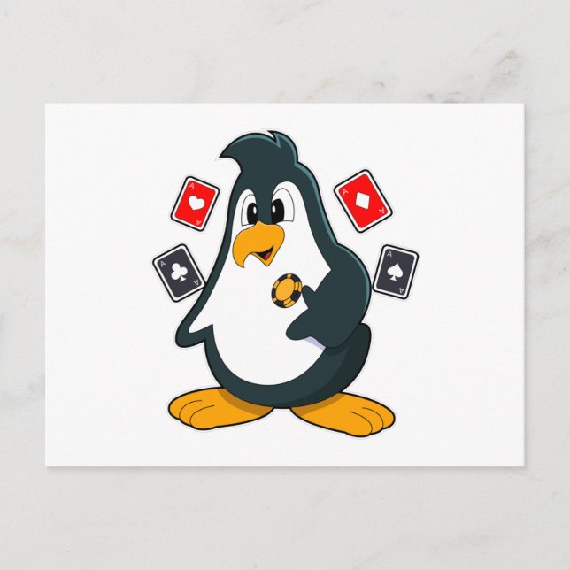 Pingüino en Poker con tarjetas de póker (Anverso)