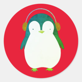 PINGÜINO EN ROJO Pegatina Clásica Redonda