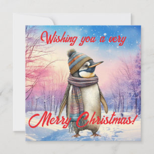 Pingüino en un paisaje nevado Feliz Navidad