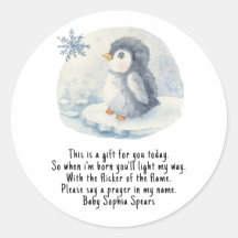 Pingüino. Etiqueta de vela de oración
