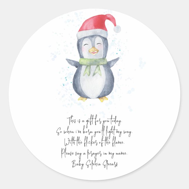 Pingüino. Etiqueta de vela de oración (Anverso)