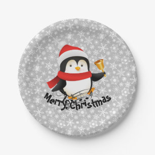 Pingüino Feliz Navidad Plato de papel