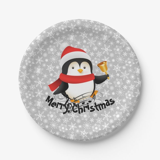 Pingüino Feliz Navidad Plato de papel (Anverso)