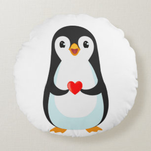 Pingüino Feliz Sosteniendo un Corazón Almohada Red