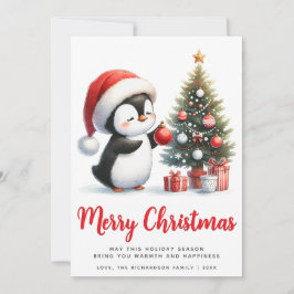 Pingüino festivo blanco y rojo Feliz Navidad