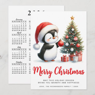 Pingüino festivo blanco y rojo Feliz Navidad