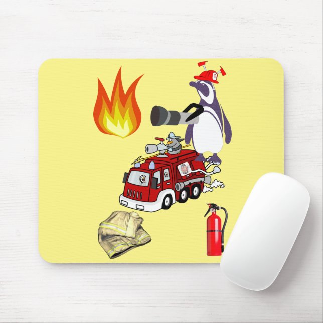 Pingüino Fireman Mouse Pad! Alfombrilla de ratón (Con ratón)