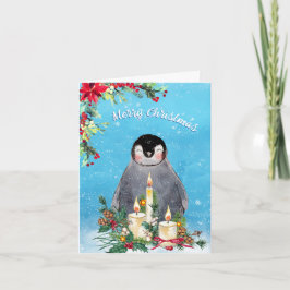 Pingüino Floral acuarela Feliz Navidad