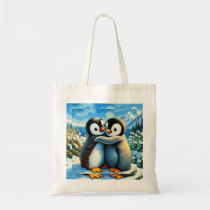 Pingüino gemelos felices pies azul bolsa de tetas