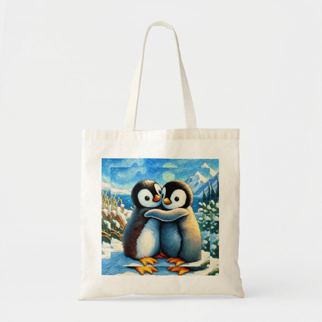 Pingüino gemelos felices pies azul bolsa de tetas (Frente)