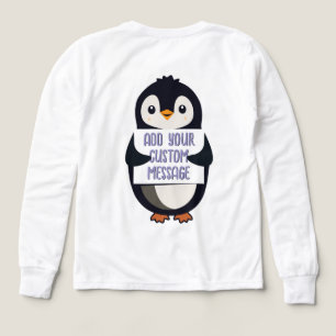 Pingüino juguetón con un letrero para tu mensaje