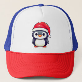 Pingüino Kawaii usando un acogedor Sombrero Santa 