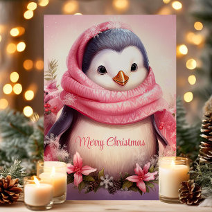 Pinguino Lindo con Bufanda Rosa Navidad