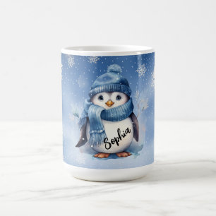 Pingüino lindo con copas de nieve