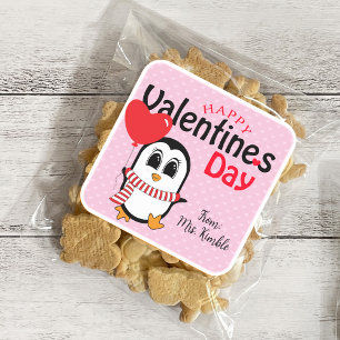 Pingüino lindo con Pegatina de Valentín con globo