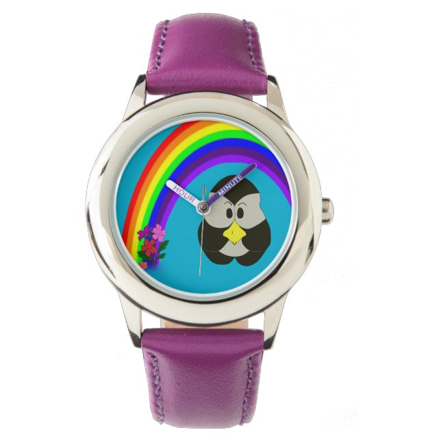 pingüino lindo con reloj de muñeca arco iris (Anverso)