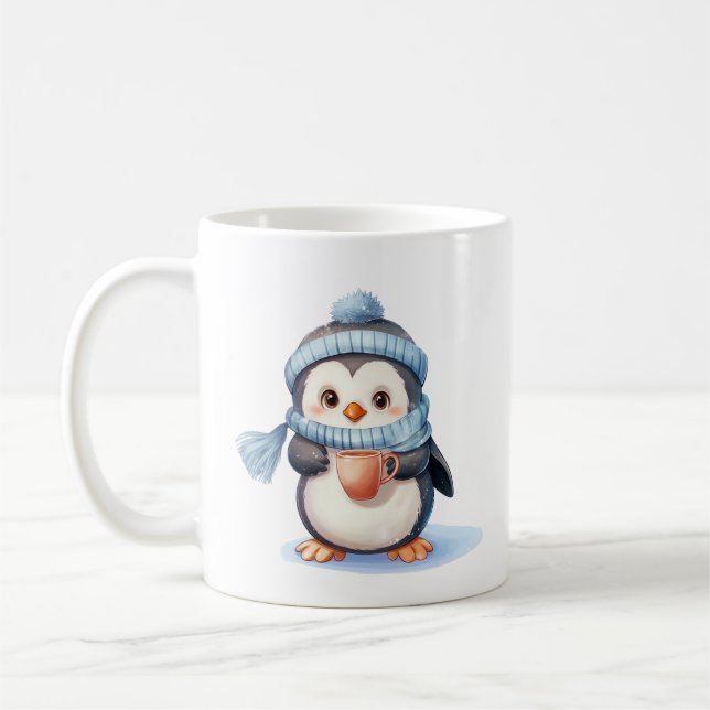 Pingüino lindo con ropa de invierno y copa (Izquierda)