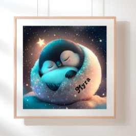Pinguino lindo durmiendo Estrellas Luna Arte Guard