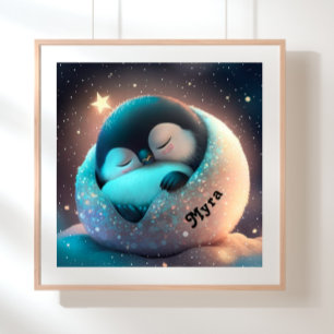 Pingüino lindo durmiendo Estrellas Luna Arte Guard