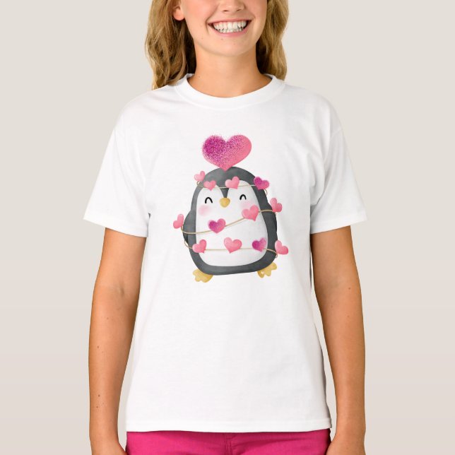 Pingüino lindo envuelto en camiseta de amor (Anverso)