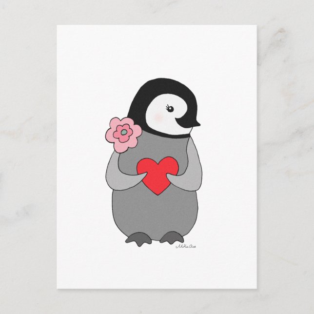 Pingüino lindo pingüino te amo postal (Anverso)