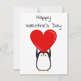 Pingüino lindo sosteniendo un gran corazón rojo - 