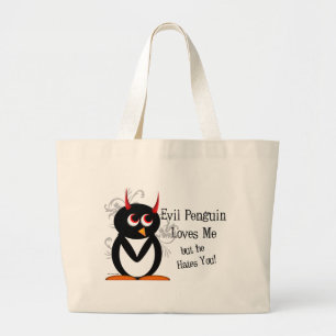 Pingüino malvado en la bolsa de asas del amor