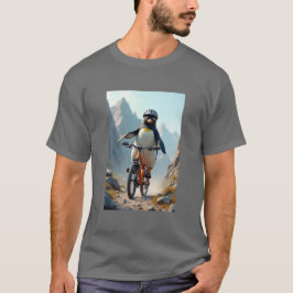Pingüino montando una camiseta de bicicleta