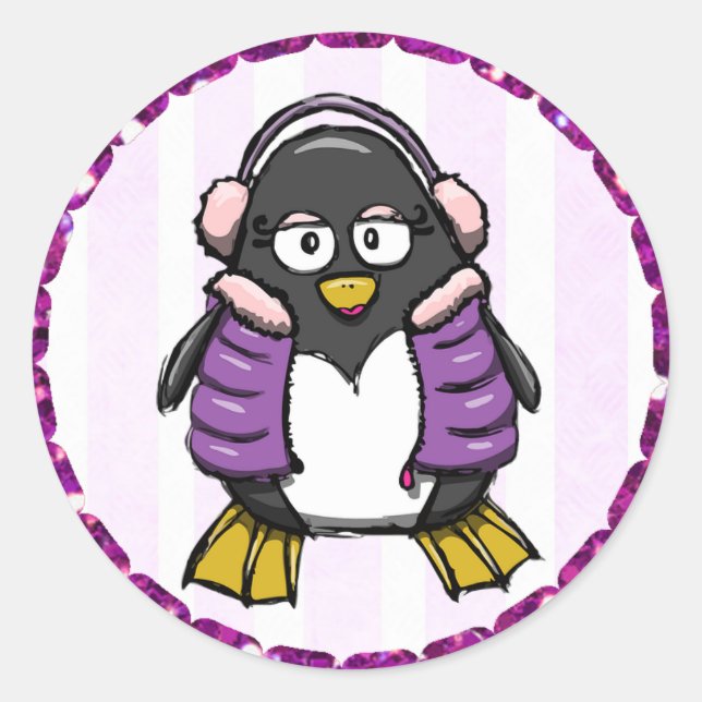 Pingüino morado con Pegatinas de esposas de oídos (Anverso)