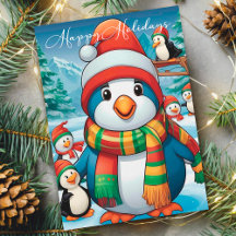 Pingüino Navidad acogedor con bufanda festiva
