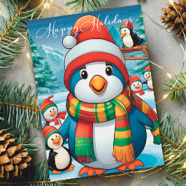 Pingüino Navidad acogedor con bufanda festiva