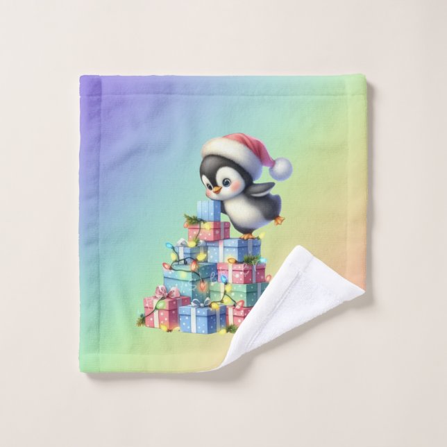 Pingüino Navidad con regalo y tarjeta de luz (Toallita)