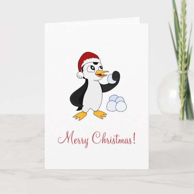Pingüino Navidad lindo con bola de nieve (Anverso)