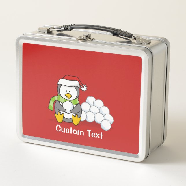 Pingüino navidad sentado con bolas de nieve (Anverso)