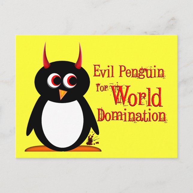 Pingüino para la postal de dominación mundial (Anverso)